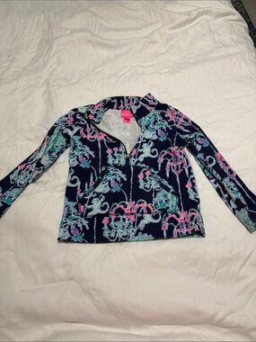 Lilly Pulitzer Navy Pullover Top with Pink & Aqua Print